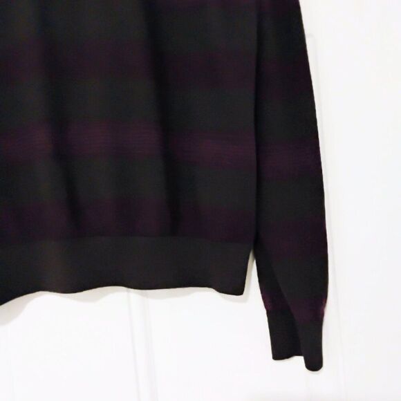 Calvin Klein Women's Sweater Crew Neck Merino Wool Stripe Soft Olive Eggplant L - Picture 6 of 11